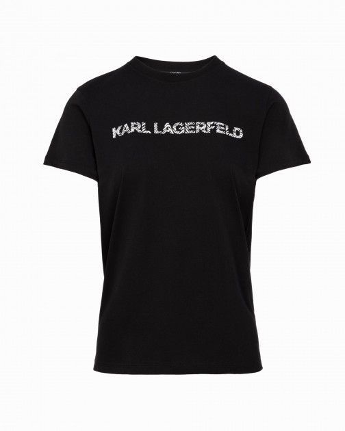 KARL LAGERFELD - טישרט קארל לגרפלד בצבע שחור דגם ELONGATED ZEBRA