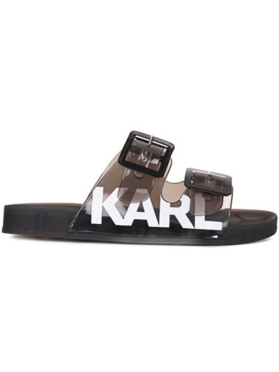 KARL LAGERFELD – נעליים קארל לגרפלד בצבע שחור דגם DOUBLE BUCKLE SANDAL