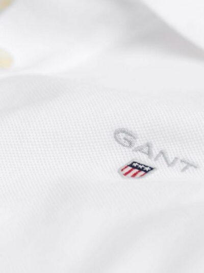 GANT – חולצת פולו ארוך בצבע לבן דגם ORIGINAL PUQUE LS