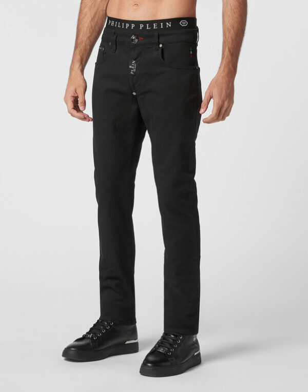 PHILIPP PLEIN - ג'ינס פיליפ בצבע שחור דגם DENIM TROUSERS SUPER STRAIGHT CUT PREMIUM